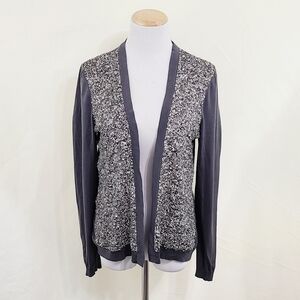 WORTH sequin silk cardigan sweater gray Open Front Women's size Small